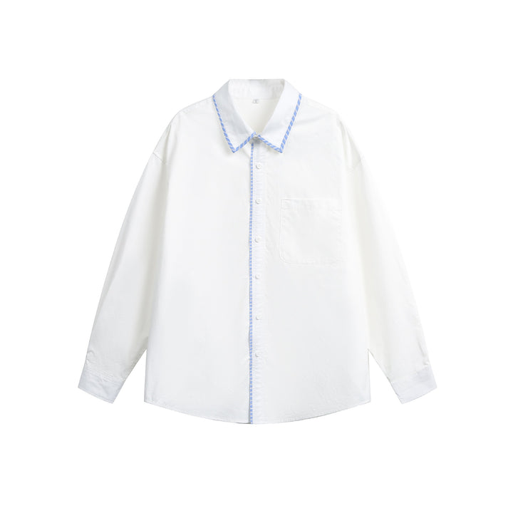 Unisex Oversized Shirt Jacket with striped piping at the collar and continuous button placket Mune Fashion