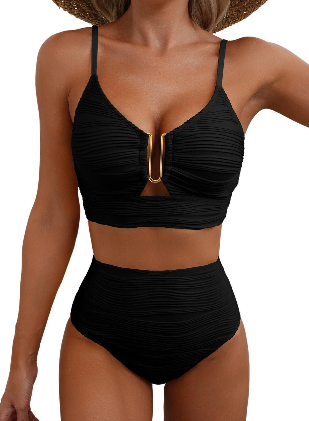 Women's High-Waisted Bikini Set with Fashionable Cut-Out Mune Fashion