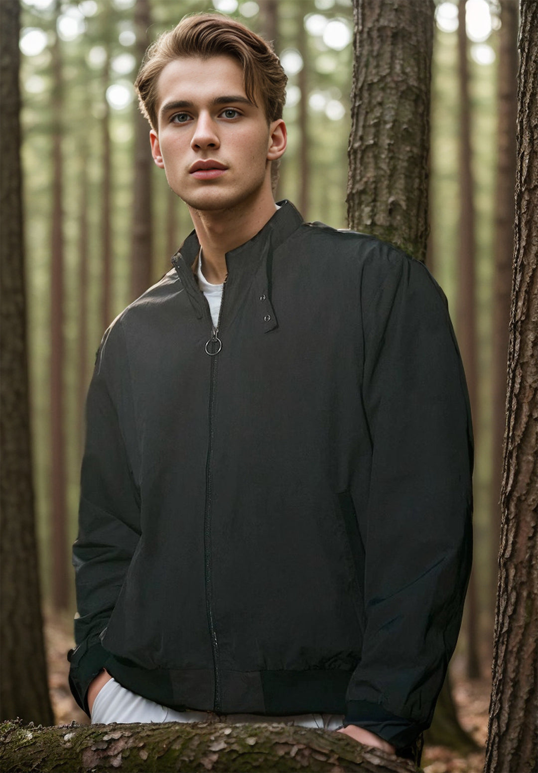 Men's Lightweight Bomber Jacket with Stand Collar, Ring Zipper and Elastic Hem Mune Fashion