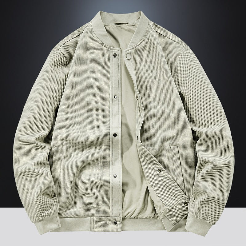 Men's waffle knit bomber jacket with concealed snap placket and light thermal lining Mune Fashion