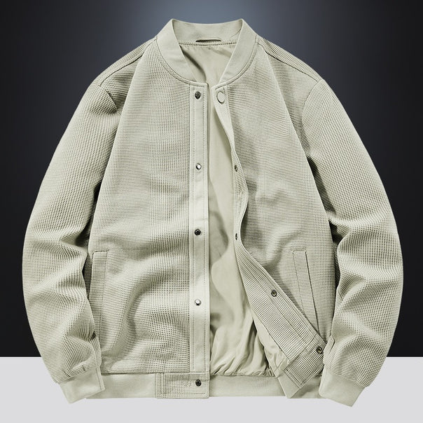 Men's waffle knit bomber jacket with concealed snap placket and light thermal lining Mune Fashion