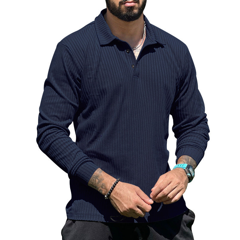 Men's ribbed long-sleeve polo with textured knit and half-button placket Mune Fashion