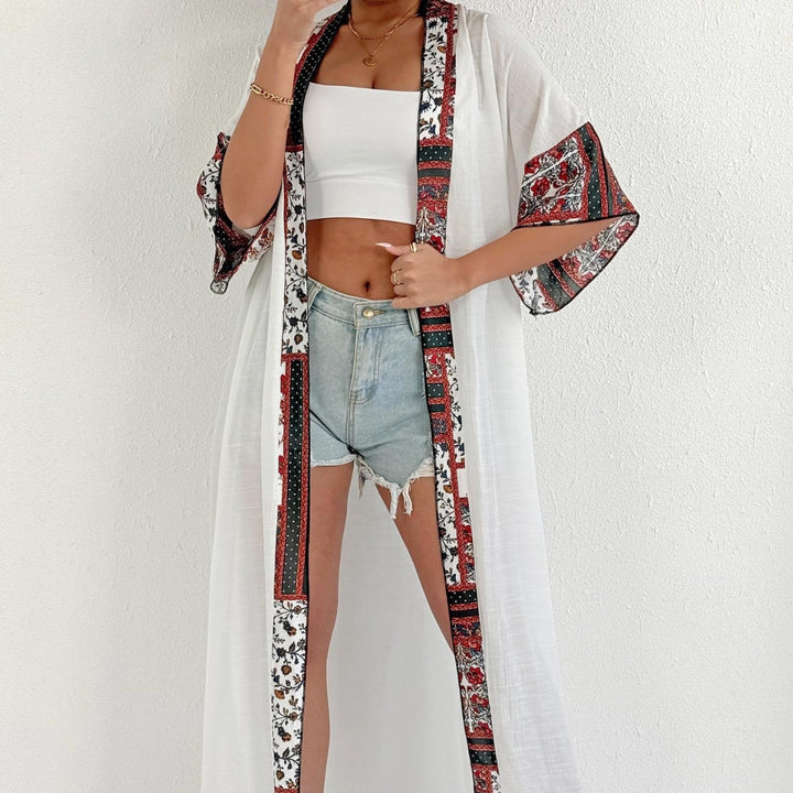 Women elegant, lightweight kaftan with colorful crochet trim Mune Fashion