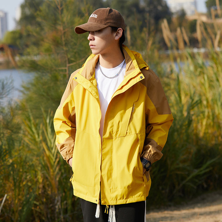 Women two-layer water-repellent outdoor jacket with hood, waist adjustment and contrast piping Mune Fashion