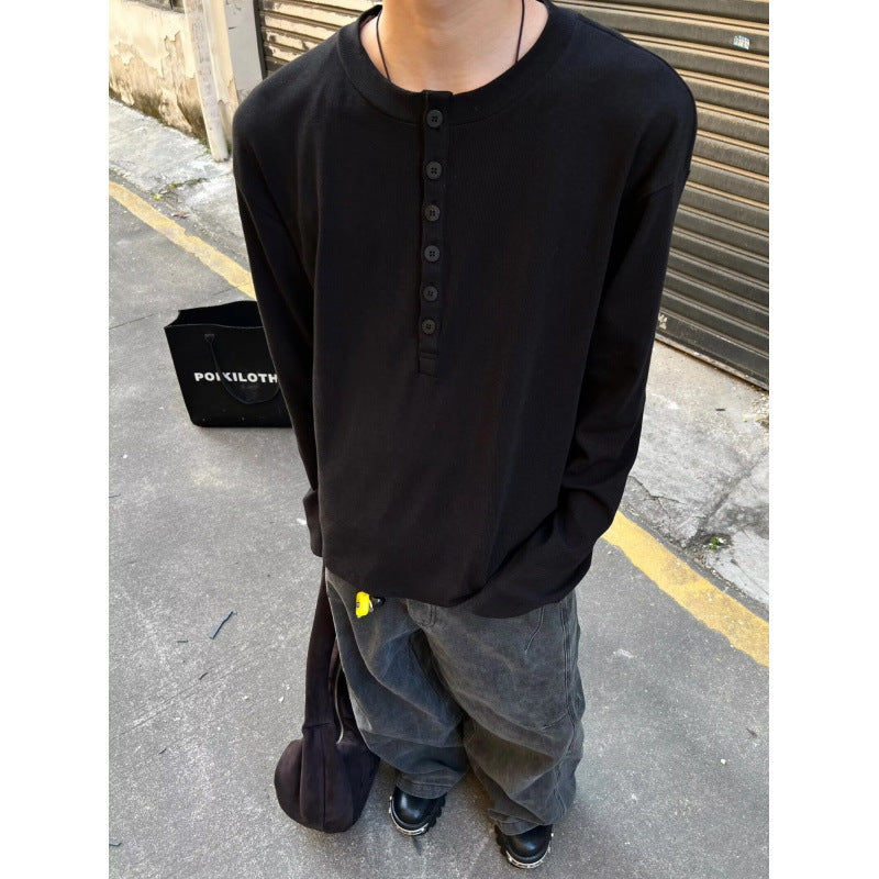 Men's lightweight Henley long sleeve made of fine rib jersey with button placket and regular fit Mune Fashion