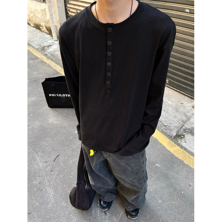 Men's lightweight Henley long sleeve made of fine rib jersey with button placket and regular fit Mune Fashion