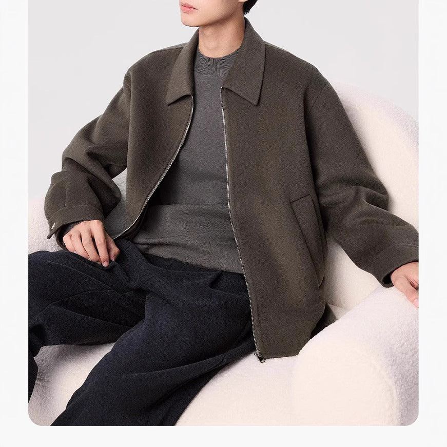 Men's short jacket made of wool blend with zipper and shirt collar Mune Fashion