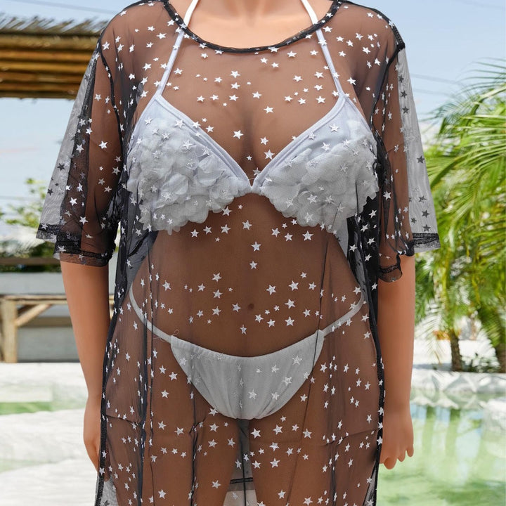 Women's transparent beach cover-up with shimmering stars Mune Fashion