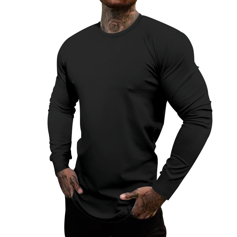 Men's fitted long-sleeve shirt with round neck, elastic cotton stretch, and extended hem Mune Fashion