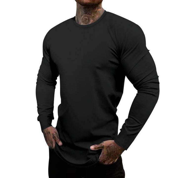 Men's fitted long-sleeve shirt with round neck, elastic cotton stretch, and extended hem Mune Fashion