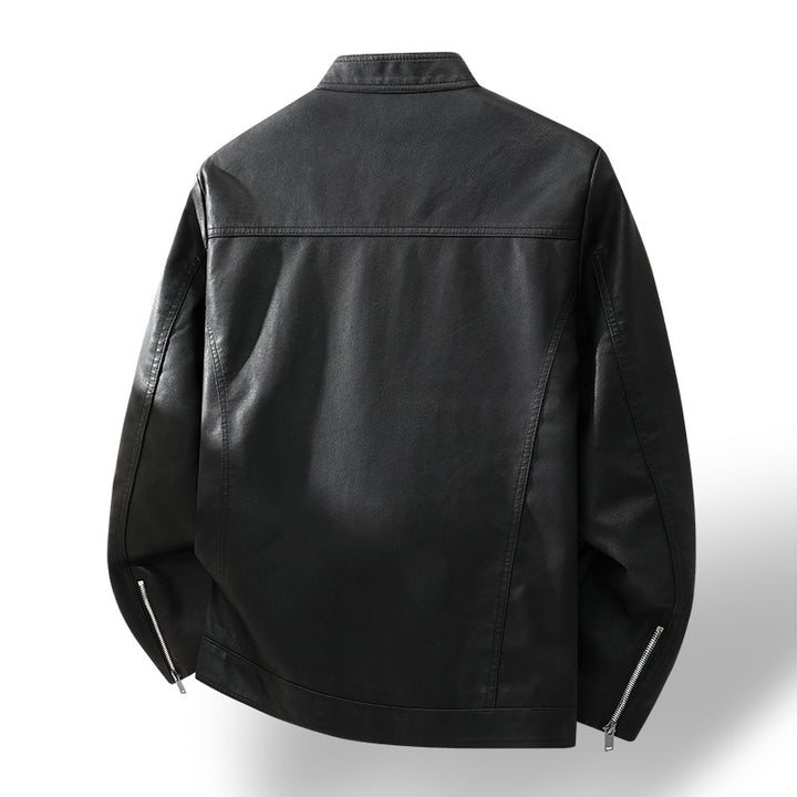 Men's Simple Faux Leather City Jacket with Stand Collar, Two-Way Zipper & Side Pockets Mune Fashion