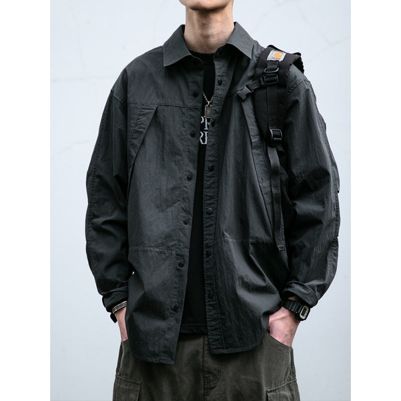Men's Technical Field Overshirt in Utility Look with Press-Stud Placket and Boxy Fit Mune Fashion