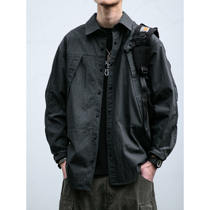 Men's Technical Field Overshirt in Utility Look with Press-Stud Placket and Boxy Fit Mune Fashion