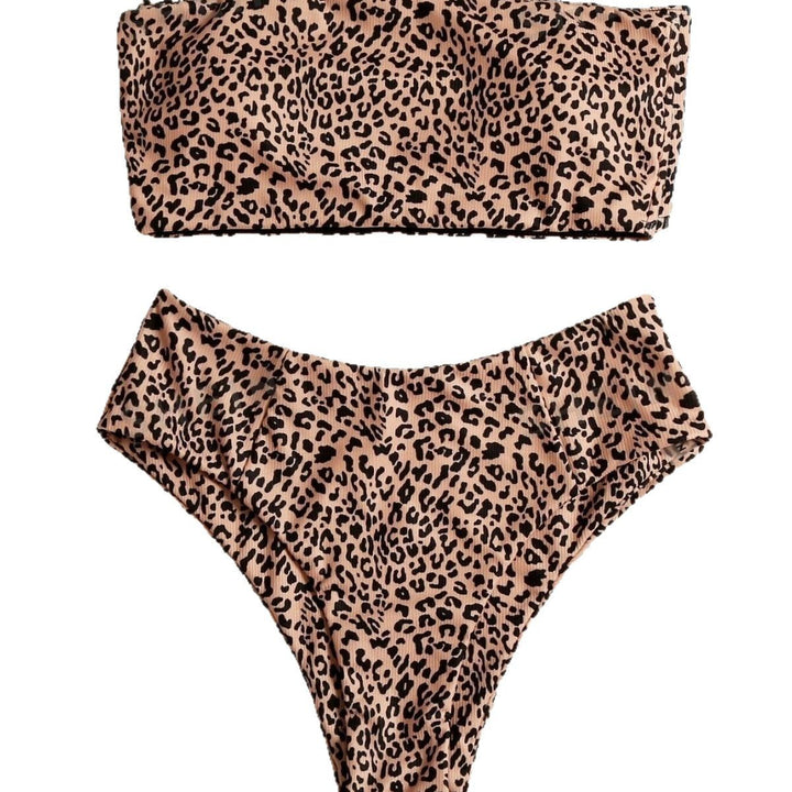 Ladies bandeau bikini set with elegant leopard pattern Mune Fashion