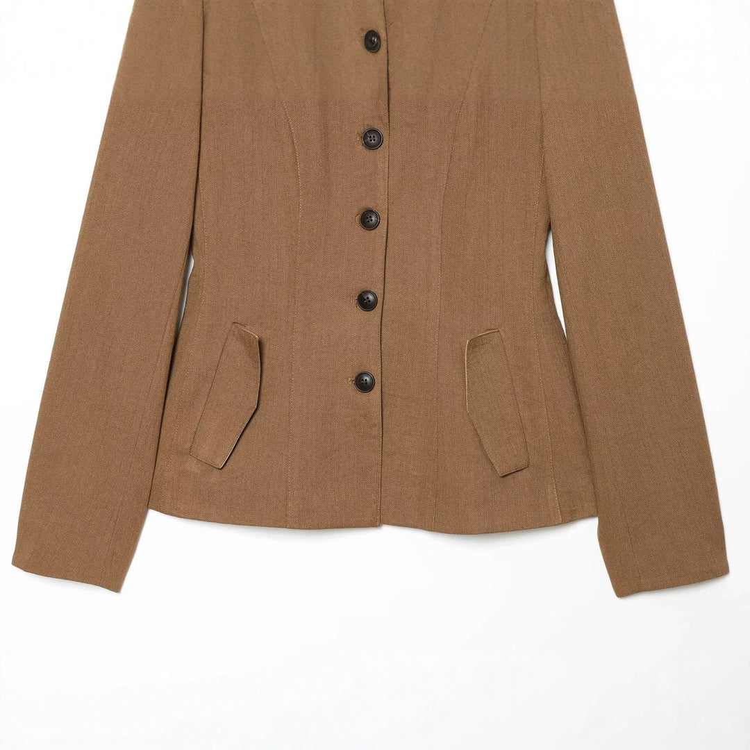 Women's Tailored Short Blazer Jacket with Contrast Collar and Flap Pockets Mune Fashion