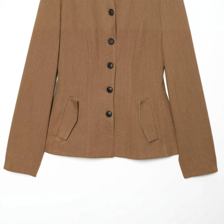 Women's Tailored Short Blazer Jacket with Contrast Collar and Flap Pockets Mune Fashion