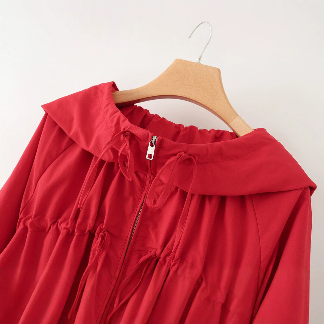 Women Lightweight Hooded Jacket with Drawstring, Adjustable Cord and Zipper Mune Fashion