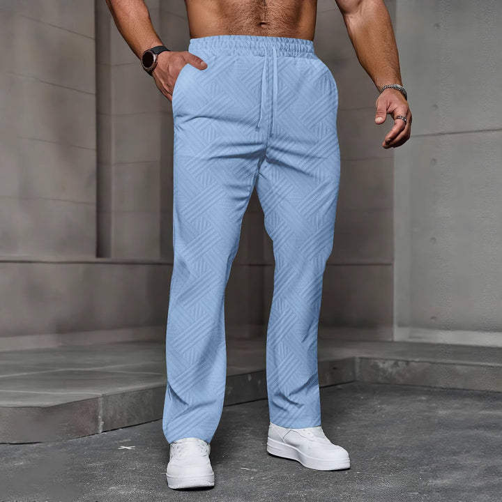 Men's textured relaxed joggers with geometric jacquard, elastic drawstring, and straight leg Mune Fashion