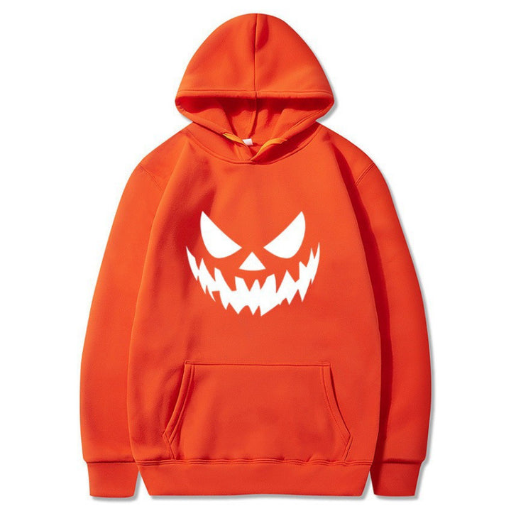 Unisex hooded sweatshirt with creepy pumpkin face print and oversized kangaroo pocket Mune Fashion