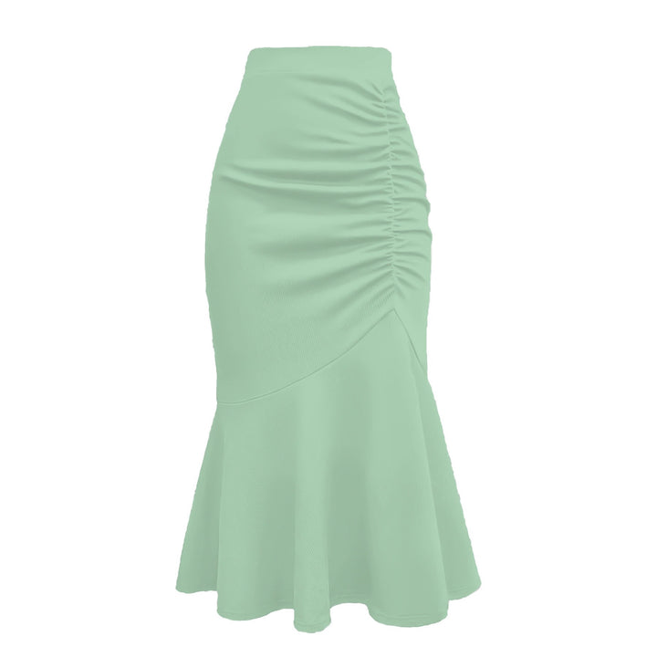 Women's Tailored Midi Skirt with Side Ruching and Flared Ruffle Hem Mune Fashion