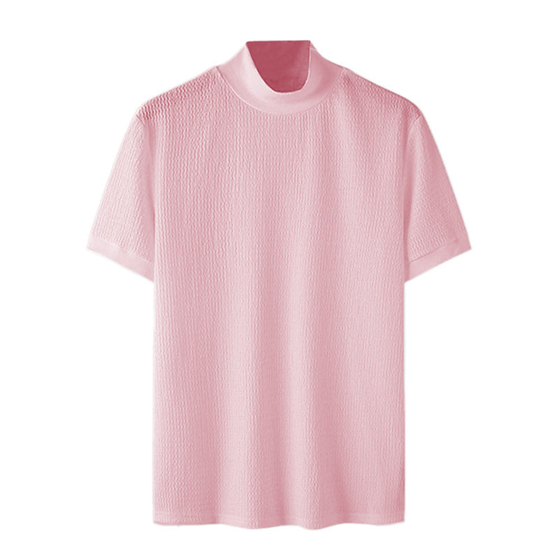 Men's short sleeve fine knit shirt with stand-up collar Mune Fashion