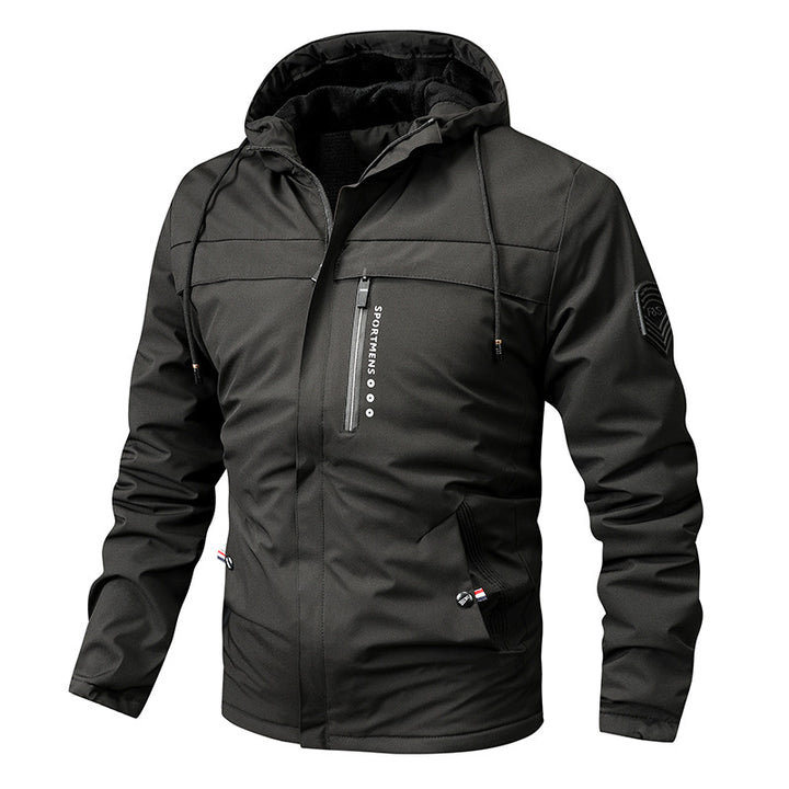 Men's windproof softshell jacket with adjustable hood, fleece inner lining and concealed zipper pockets Mune Fashion