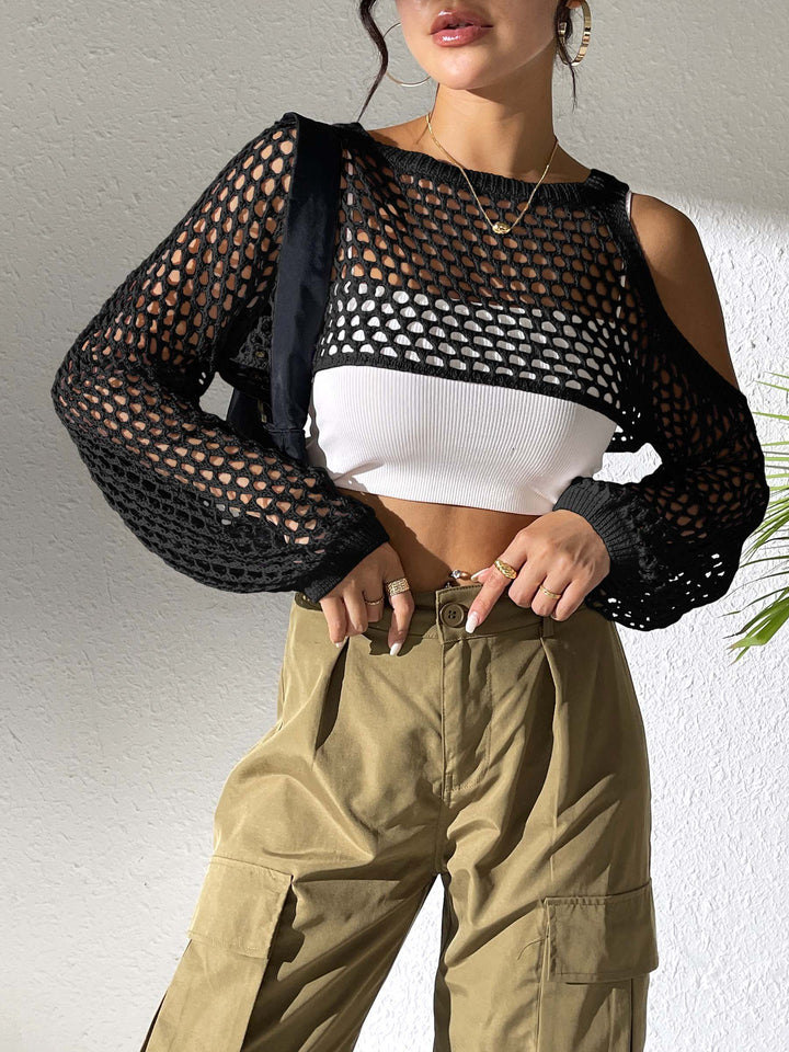 Women's casual mesh sweater with open shoulders Mune Fashion