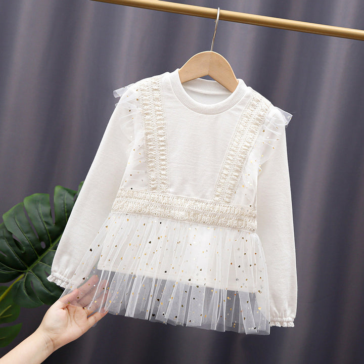 Girl's sweatshirt with ruffle details and tulle trim Mune Fashion