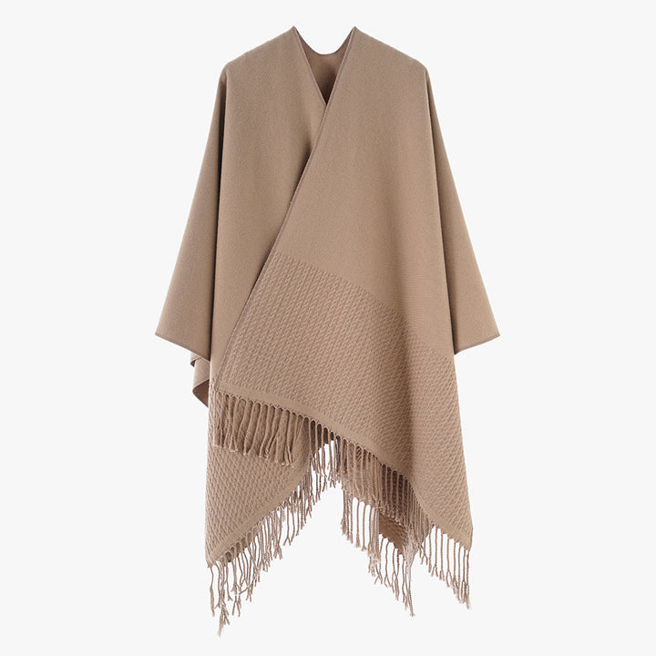 Women's Minimalist Rectangle Throw from Wool Blend with Fine Texture and Fringes Mune Fashion