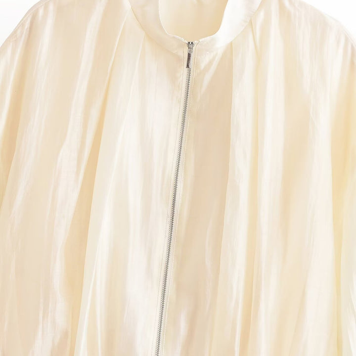 Women's lightweight transparent bomber jacket made of chiffon with stand-up collar Mune Fashion