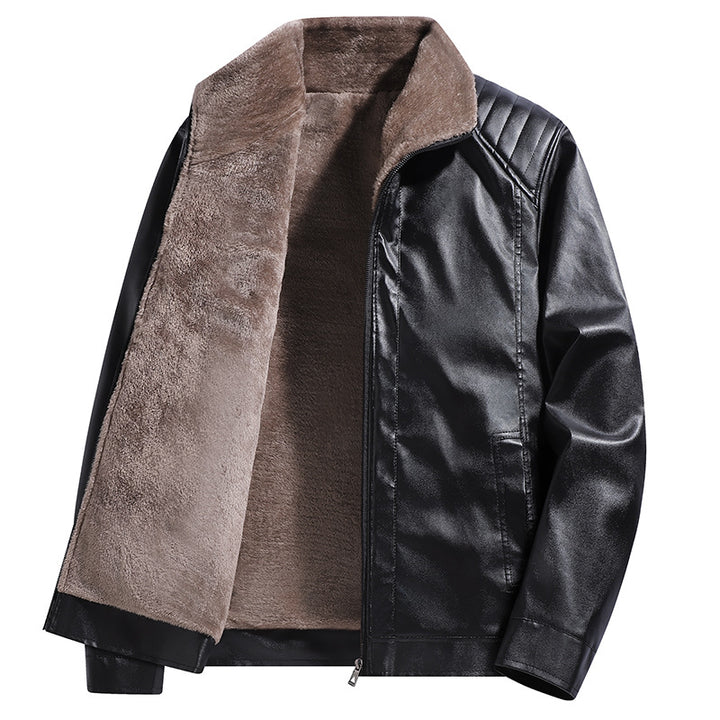 Men's Faux Leather Flight Jacket with Teddy Lining and Quilted Shoulder Area Mune Fashion