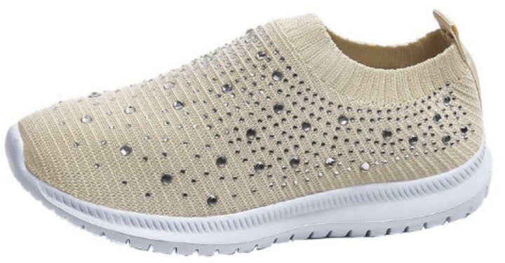 Women's Elastic Slip-On Knit Sneakers with Rhinestone Embellishments Mune Fashion