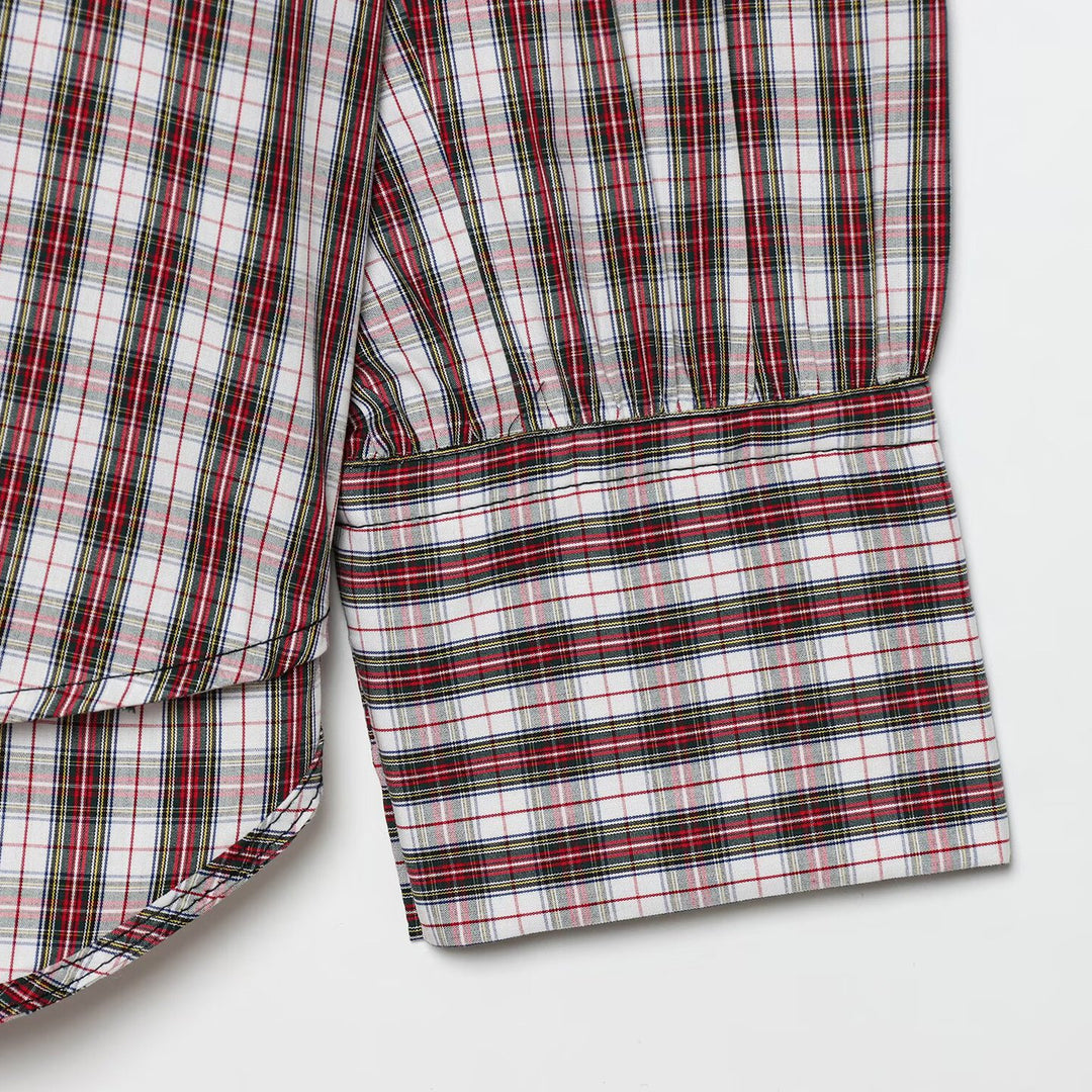 Women's Plus Size Checkered Shirt with Collar and Round Hem