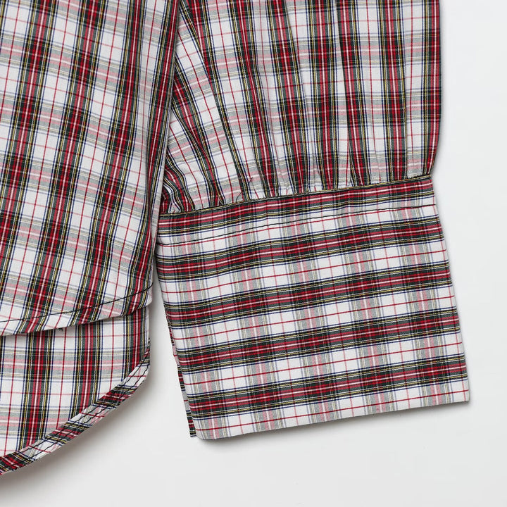Women's Plus Size Checkered Shirt with Collar and Round Hem