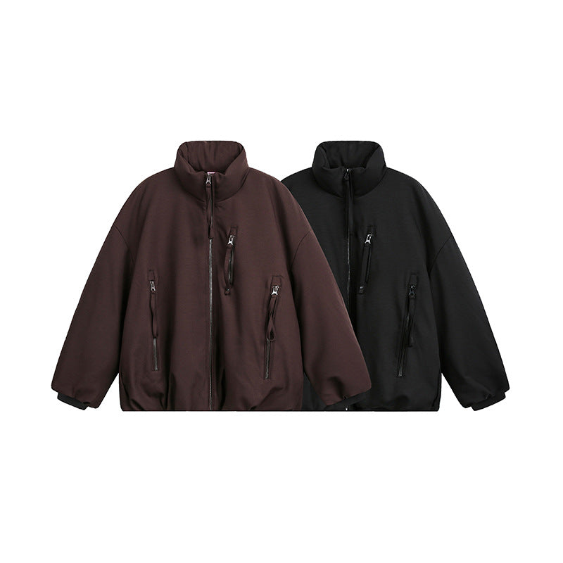 Unisex Wide Cut Utility Fleece Jacket with Stand-Up Collar and Multiple Zipper Pockets Mune Fashion