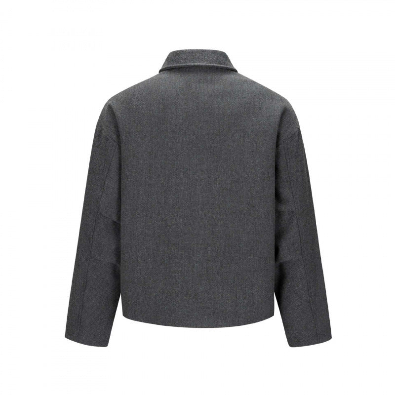 Men's Short Boxy Wool Blend Transitional Jacket with Concealed Button Placket and Raglan Sleeves Mune Fashion