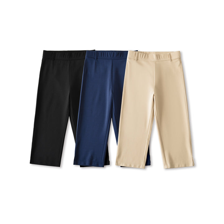Women's high-waisted capri stretch pants with a slim silhouette and leg slit Mune Fashion