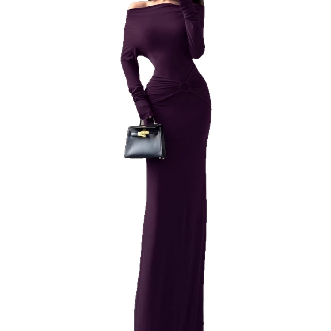 Women Off-Shoulder Maxi Dress with Tailored Wrap Look and Ruching Mune Fashion