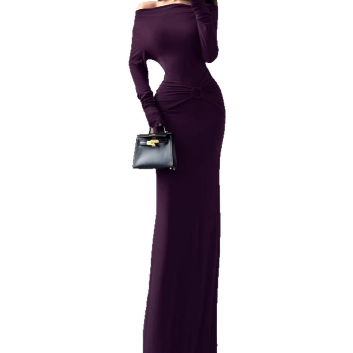 Women Off-Shoulder Maxi Dress with Tailored Wrap Look and Ruching Mune Fashion