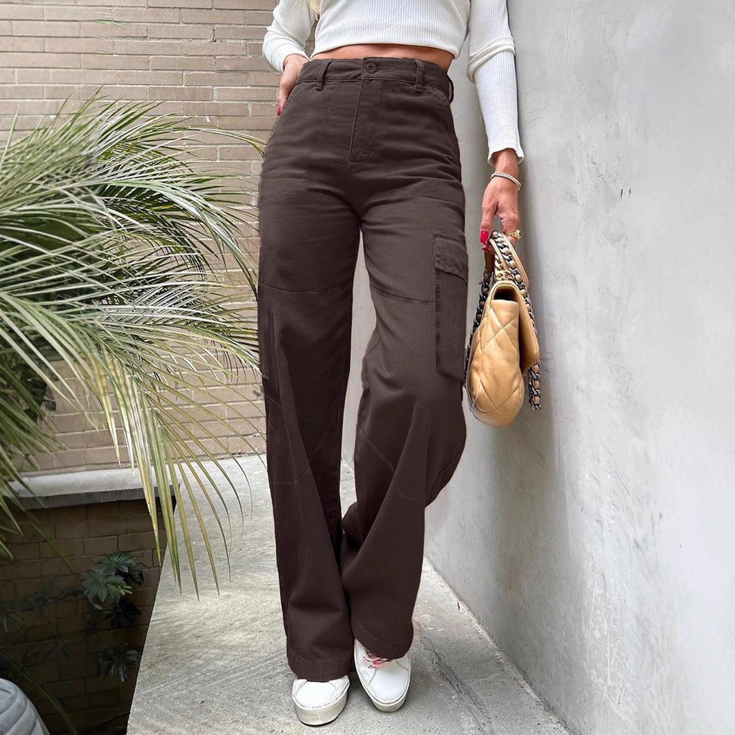 Women's High-Waist Utility Cargo Pants with Wide Leg and Knee Panels Mune Fashion