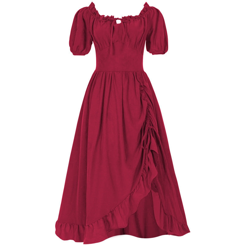 Women's romantic maxi dress with off-the-shoulder neckline, puff sleeves, fitted bodice, and side ruching Mune Fashion