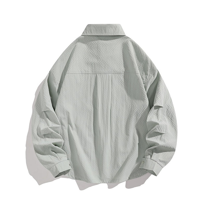 Men's Lightweight Oversized Shirt Jacket with Snap Button Placket, Textured Fabric & Patch Pockets Mune Fashion