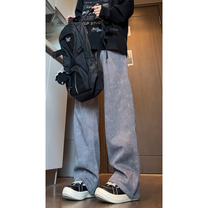 Men's Oversized Cord Pants with Distressed Details, Wide Leg and Drawstring Mune Fashion