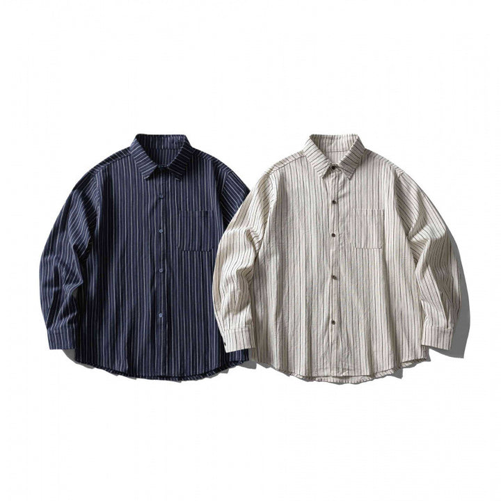 Unisex Oversize shirt in pinstripe look with breast pocket and rounded hem Mune Fashion