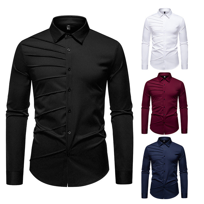 Men's Tailored Business Shirt with Diagonal Pleat Design Mune Fashion