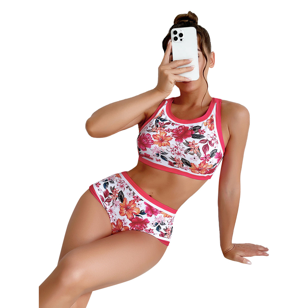 Women's Sport Bikini with Floral Design and High Waist Mune Fashion