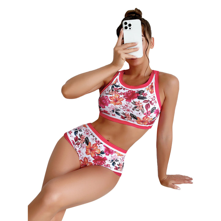 Women's Sport Bikini with Floral Design and High Waist Mune Fashion