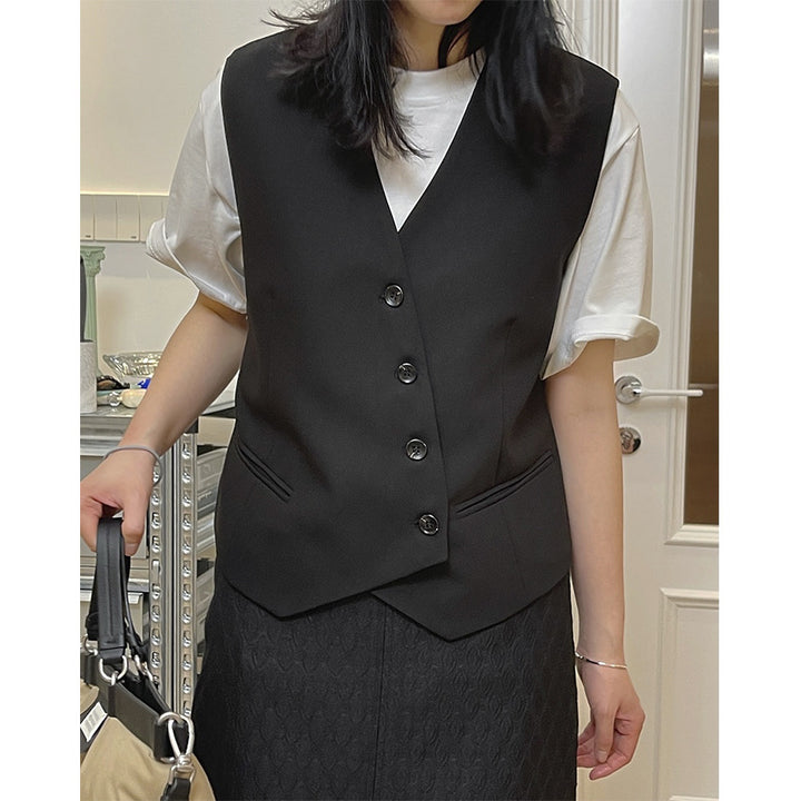 Women's Tailored Tailoring Waistcoat with V-Neck, Four-Button Front and Piped Insert Pockets Mune Fashion