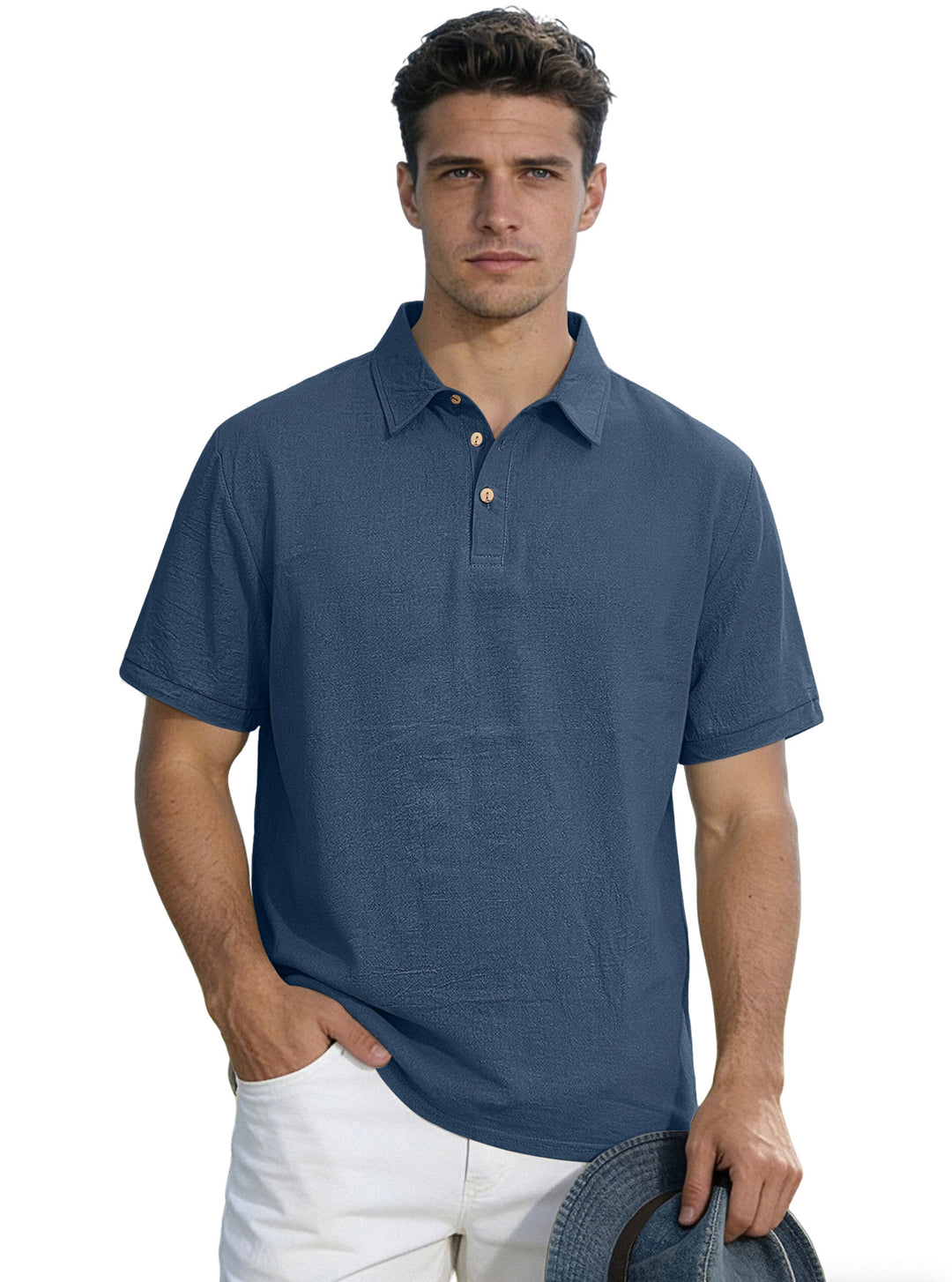 Men's short-sleeve polo with shirt collar, short button placket and structured cotton blend Mune Fashion