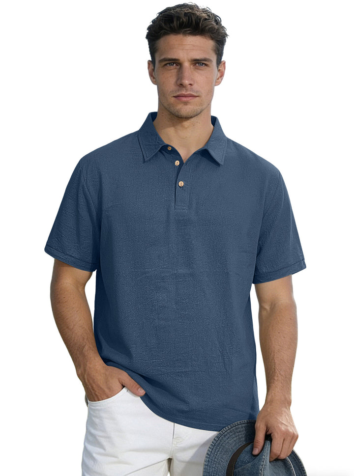 Men's short-sleeve polo with shirt collar, short button placket and structured cotton blend Mune Fashion